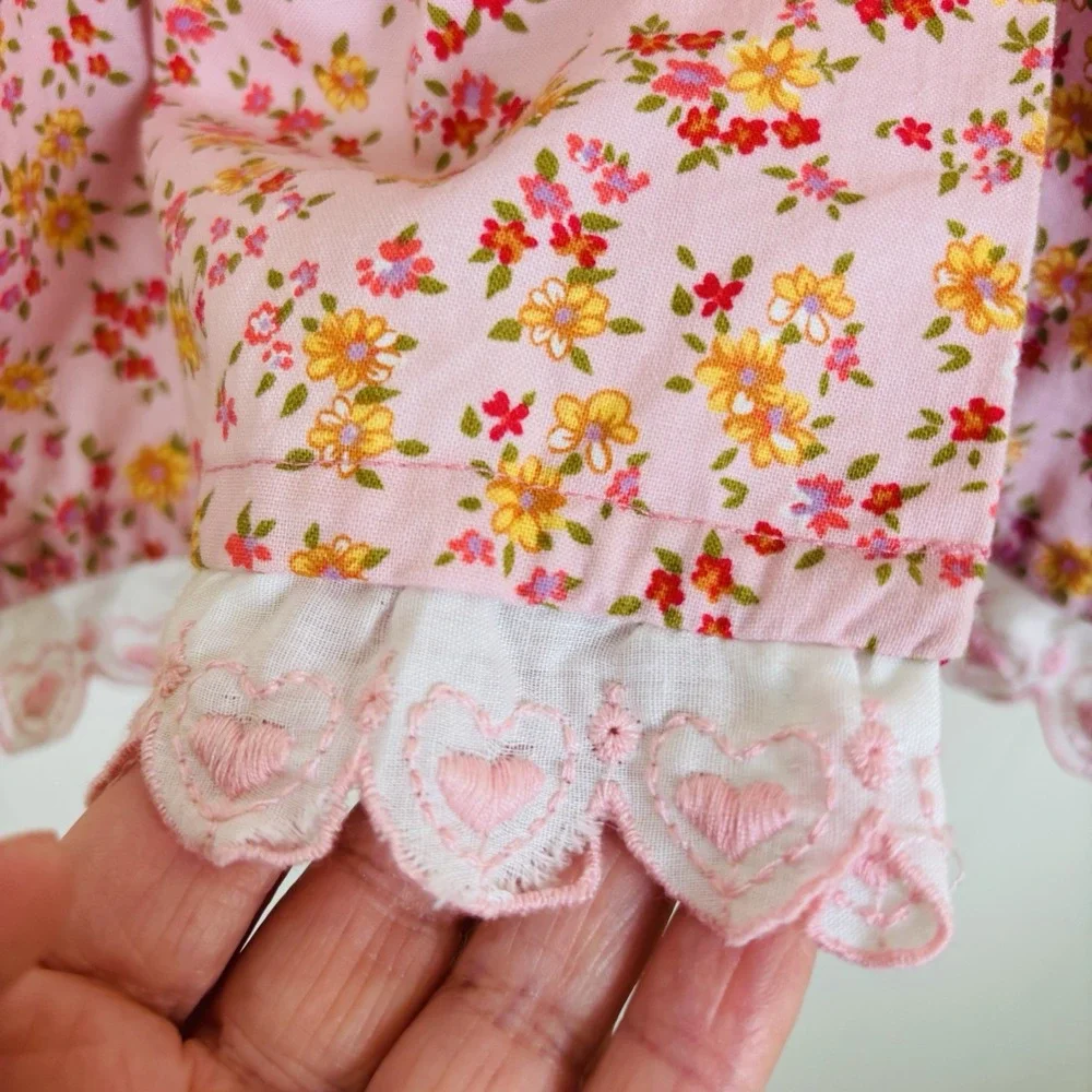 VTG‎ 2000 Toddler Girls Handmade Pink Floral Button Front Sundress Size 2-3yrs